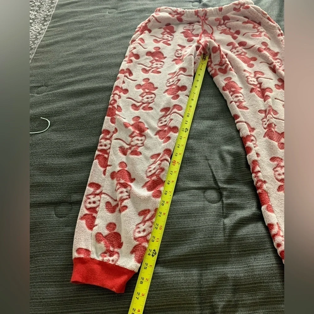 Disney Fleece Mickey Mouse Pajama Set Top Pants Red Cream Medium